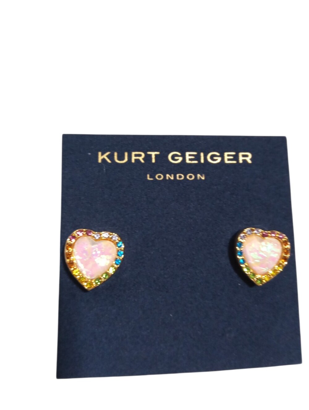 Kurt Geiger London Heart Stud Earrings Pink Opal Gold Rainbow